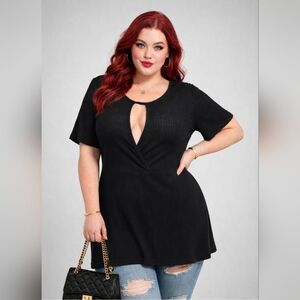 Flirty Black Keyhole Tunic Top | Shein | Size 3XL